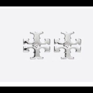 Tory Burch silver logo square stud earrings